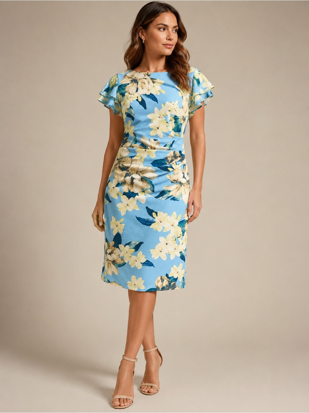 Shelby & Palmer Women's Dress Blue Floral Size 8 Sleeveless Knee Length V Neck
